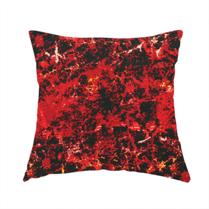 The fabric used to create this handmade cushion is a durable upholstery fabric featuring a striking, high-contrast distressed abstract pattern. This colourway is the most intense in the collection, offering a bold and dramatic aesthetic.