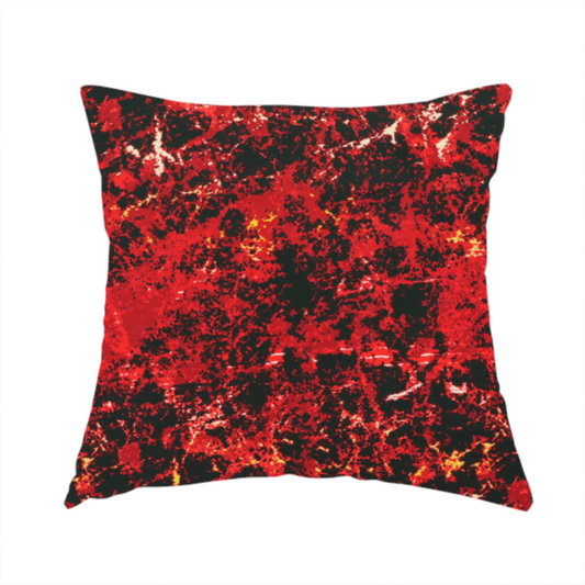 The fabric used to create this handmade cushion is a durable upholstery fabric featuring a striking, high-contrast distressed abstract pattern. This colourway is the most intense in the collection, offering a bold and dramatic aesthetic.