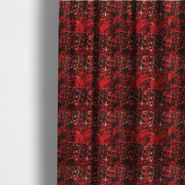 The fabric used to create these made-to-measure curtains is a durable upholstery fabric featuring a striking, high-contrast distressed abstract pattern. This colourway is the most intense in the collection, offering a bold and dramatic aesthetic.