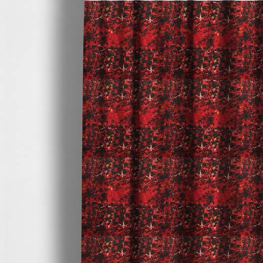 The fabric used to create these made-to-measure curtains is a durable upholstery fabric featuring a striking, high-contrast distressed abstract pattern. This colourway is the most intense in the collection, offering a bold and dramatic aesthetic.