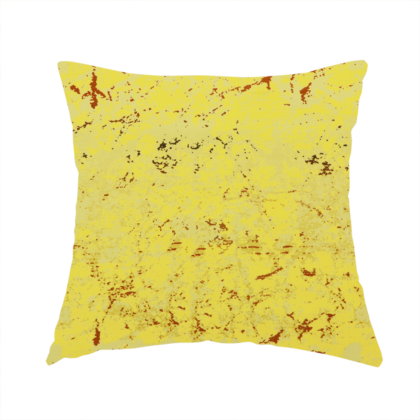 The fabric used to create this handmade cushion is a durable upholstery fabric featuring a bright, energetic distressed abstract pattern. This colourway provides a sun-drenched, high-visibility option within the collection.