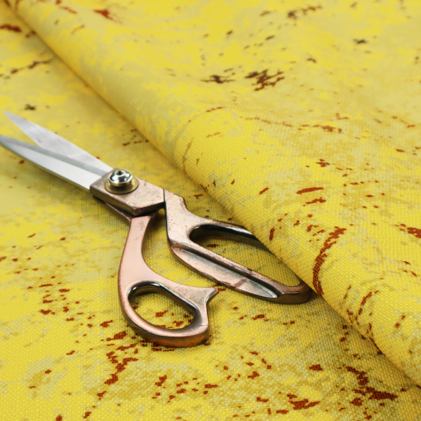 A durable upholstery fabric featuring a bright, energetic distressed abstract pattern. This colourway provides a sun-drenched, high-visibility option within the collection.