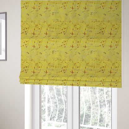 The fabric used to create these Roman blinds is a durable upholstery fabric featuring a bright, energetic distressed abstract pattern. This colourway provides a sun-drenched, high-visibility option within the collection.