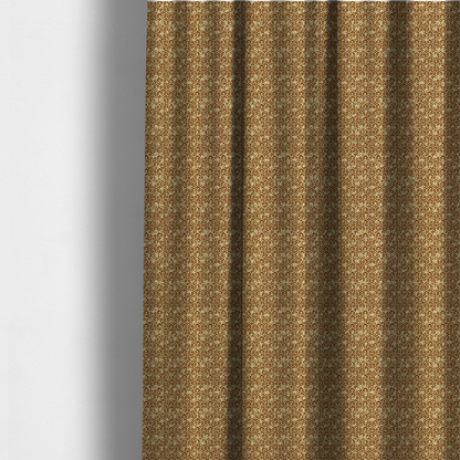 The fabric used to create these made-to-measure curtains is a brown and cream textile fabric featuring a small-scale, densely repeating interlocking geometric pattern. Fine cream-coloured outlines construct complex, three-dimensional isometric block formations against a warm, dark brown background. Lightly distressed, tan-speckled textures are integrated throughout, creating a weathered, organic contrast to the sharp geometric structure.