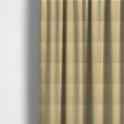 The fabric used to create these made-to-measure curtains is a  beige and off-white textile fabric featuring a small-scale, densely repeating interlocking geometric pattern. Fine off-white outlines construct complex, three-dimensional isometric block formations against a warm beige background. Distressed, pale green-blue speckled textures are integrated throughout, creating a weathered, organic contrast to the sharp geometric structure.
