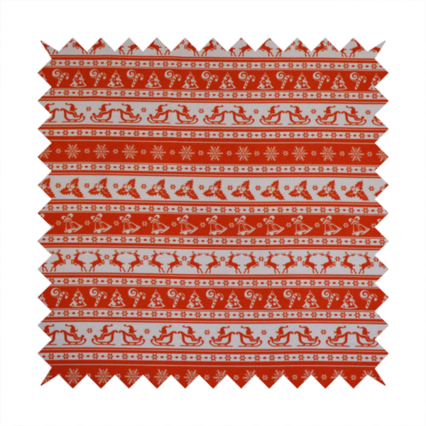 Traditional Red Holiday Border Stripe Print Upholstery Fabric DP-56