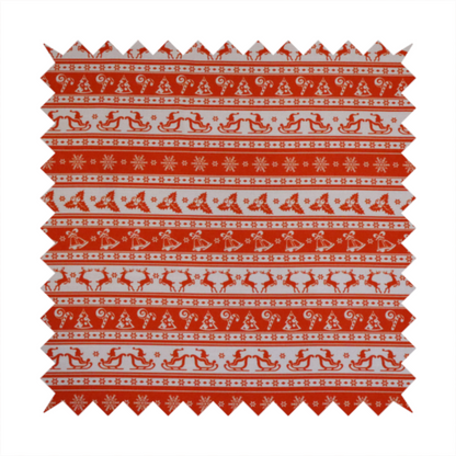 Traditional Red Holiday Border Stripe Print Upholstery Fabric DP-56