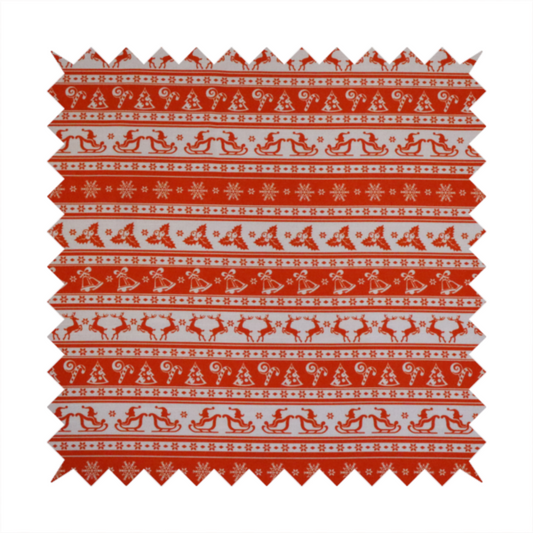 Traditional Red Holiday Border Stripe Print Upholstery Fabric DP-56