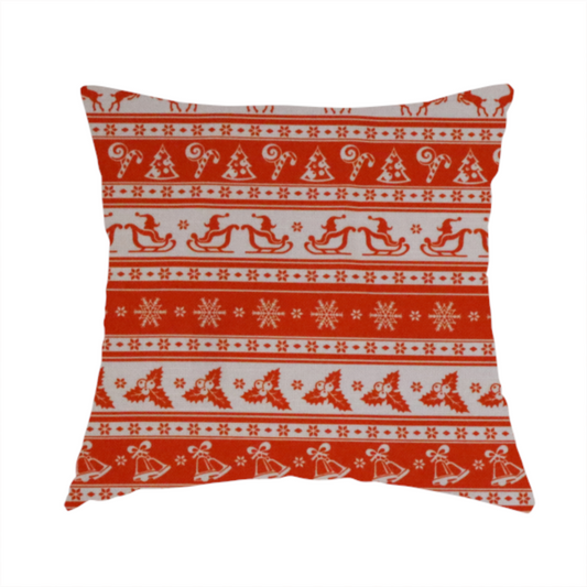 Traditional Red Holiday Border Stripe Print Upholstery Fabric DP-56 - Handmade Cushions