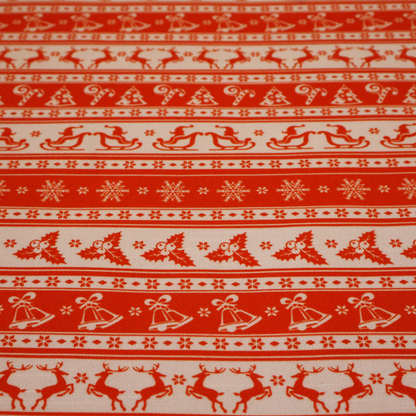 Traditional Red Holiday Border Stripe Print Upholstery Fabric DP-56