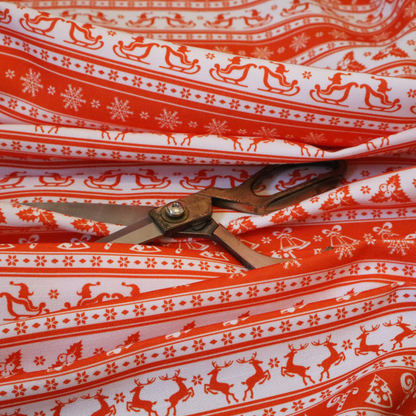 Traditional Red Holiday Border Stripe Print Upholstery Fabric DP-56