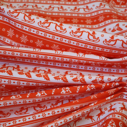 Traditional Red Holiday Border Stripe Print Upholstery Fabric DP-56