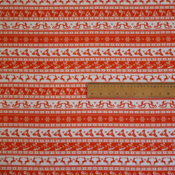 Traditional Red Holiday Border Stripe Print Upholstery Fabric DP-56