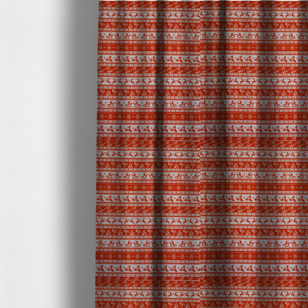 Traditional Red Holiday Border Stripe Print Upholstery Fabric DP-56 - Made To Measure Curtains