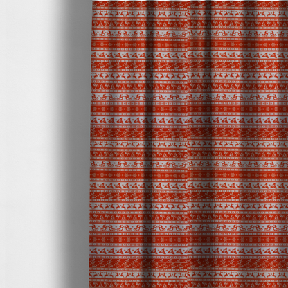 Traditional Red Holiday Border Stripe Print Upholstery Fabric DP-56 - Made To Measure Curtains