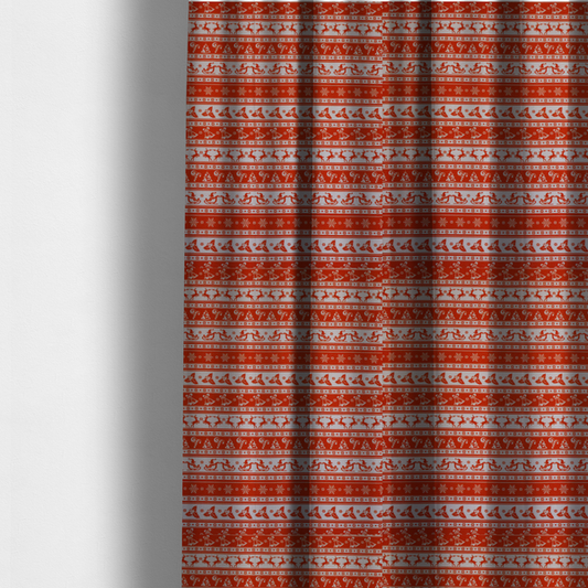 Traditional Red Holiday Border Stripe Print Upholstery Fabric DP-56 - Made To Measure Curtains