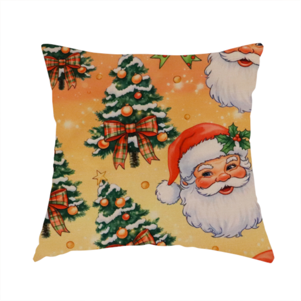 Golden Glow Jolly Santa and Christmas Tree Fabric Upholstery Fabric DP-57 - Handmade Cushions