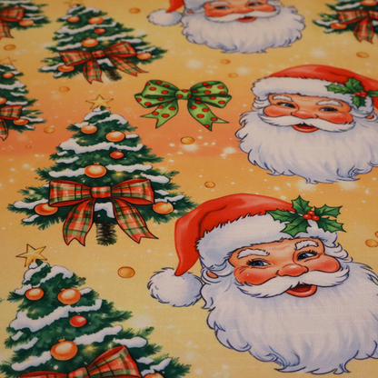 Golden Glow Jolly Santa and Christmas Tree Fabric Upholstery Fabric DP-57