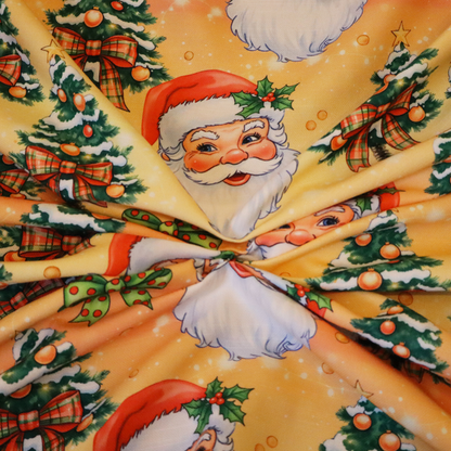 Golden Glow Jolly Santa and Christmas Tree Fabric Upholstery Fabric DP-57
