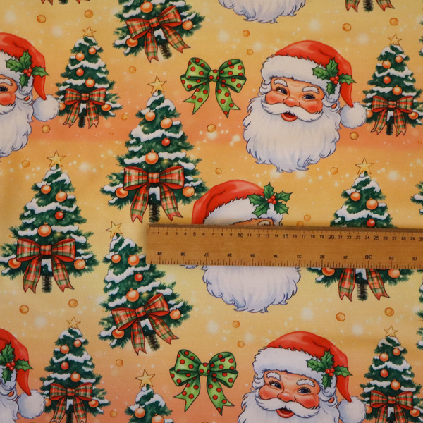 Golden Glow Jolly Santa and Christmas Tree Fabric Upholstery Fabric DP-57
