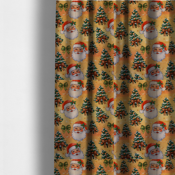 Golden Glow Jolly Santa and Christmas Tree Fabric Upholstery Fabric DP-57 - Made To Measure Curtains