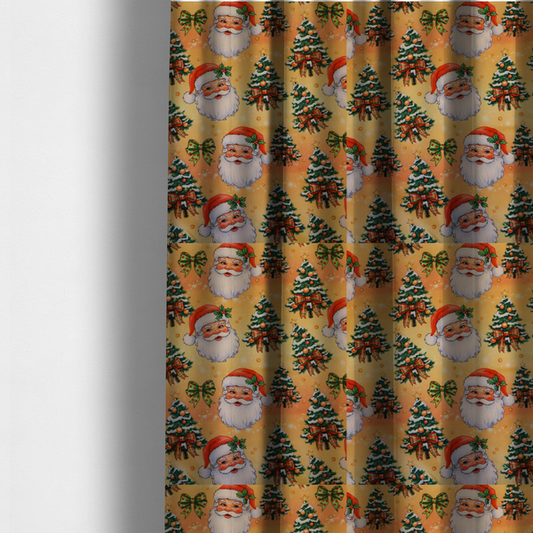 Golden Glow Jolly Santa and Christmas Tree Fabric Upholstery Fabric DP-57 - Made To Measure Curtains