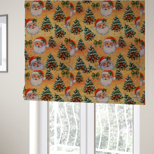 Golden Glow Jolly Santa and Christmas Tree Fabric Upholstery Fabric DP-57 - Roman Blinds