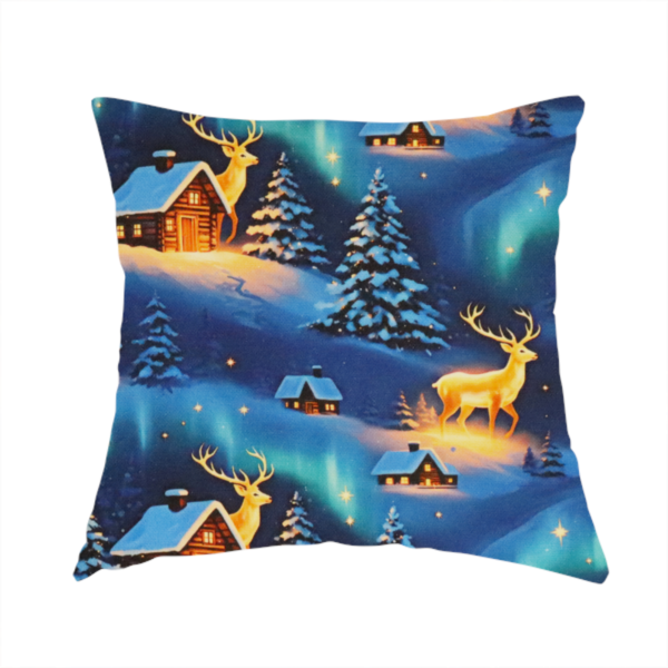 Northern Lights Winter Cabin & Glowing Reindeer Scenic Upholstery Fabric DP-58 - Handmade Cushions