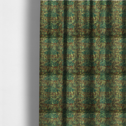 The fabric used to create these made-to-measure curtains is a print featuring a whimsical wildflower meadow pattern. The design showcases delicate lime-green line art sketches of slender stems and blossoms over a deep teal-green background layered with small, textured terracotta orange dashes.