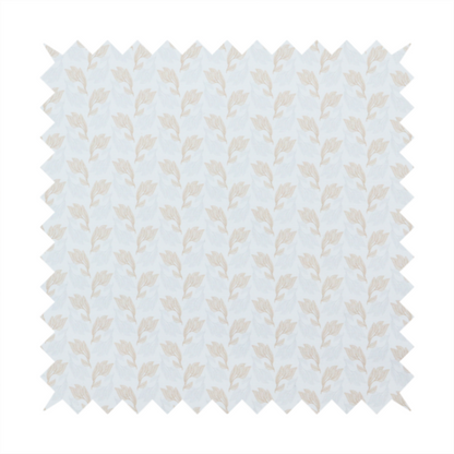 Fabric featuring a subtle, repeating pattern of delicate, stylized floral vine stems in muted beige and light grey tones on a soft white background.