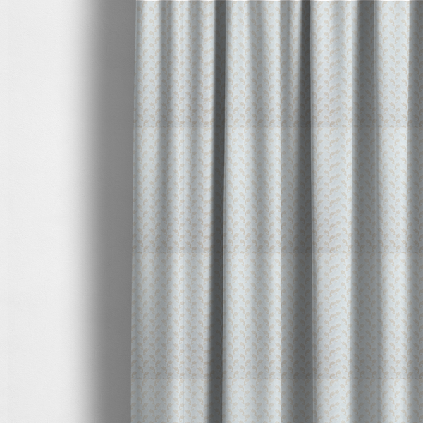 The fabric used to create these made-to-measure curtains is featuring a subtle, repeating pattern of delicate, stylized floral vine stems in muted beige and light grey tones on a soft white background.