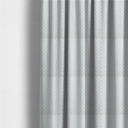The fabric used to create these made-to-measure curtains is featuring a subtle, repeating pattern of delicate, stylized floral vine stems in muted beige and light grey tones on a soft white background.