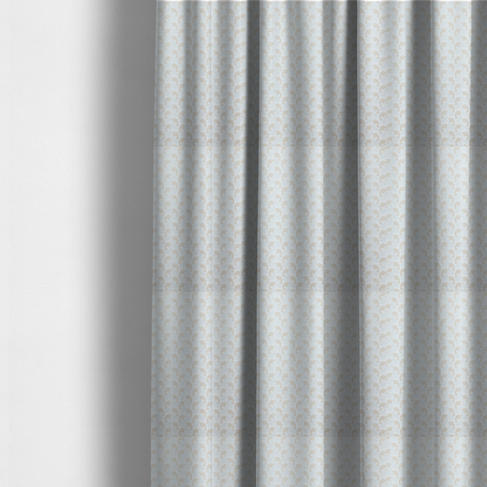 The fabric used to create these made-to-measure curtains is featuring a subtle, repeating pattern of delicate, stylized floral vine stems in muted beige and light grey tones on a soft white background.