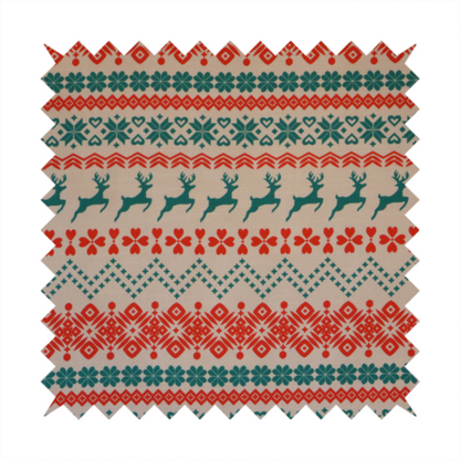 Teal and Red Fair Isle Scandi Christmas Print Upholstery Fabric DP-59