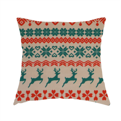 Teal and Red Fair Isle Scandi Christmas Print Upholstery Fabric DP-59 - Handmade Cushions