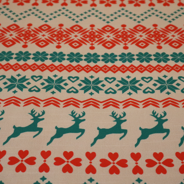 Teal and Red Fair Isle Scandi Christmas Print Upholstery Fabric DP-59