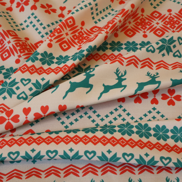 Teal and Red Fair Isle Scandi Christmas Print Upholstery Fabric DP-59
