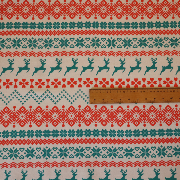 Teal and Red Fair Isle Scandi Christmas Print Upholstery Fabric DP-59