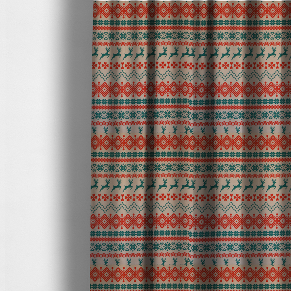Teal and Red Fair Isle Scandi Christmas Print Upholstery Fabric DP-59 - Made To Measure Curtains