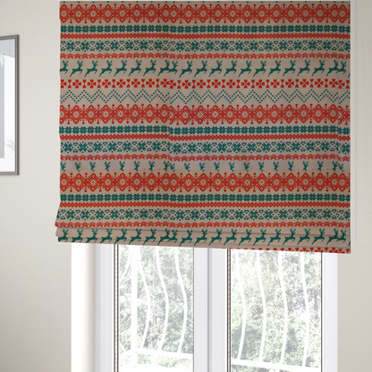 Teal and Red Fair Isle Scandi Christmas Print Upholstery Fabric DP-59 - Roman Blinds