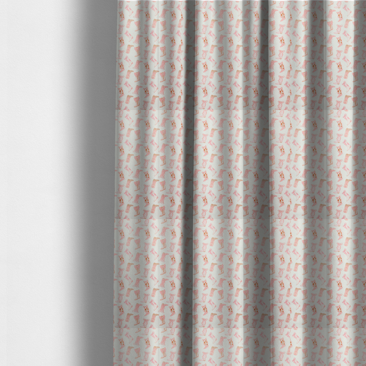 The fabric used to create these made-to-measure curtains is a repeating seamless pattern featuring an assortment of illustrated cowboy and cowgirl boots against a clean, off-white background. The boots are rendered in a soft, whimsical style with a colour palette consisting of various shades of pink, cream, light tan, and occasional brown accents.