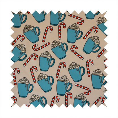 Hot Cocoa Mug & Candy Cane Cozy Winter Upholstery Fabric DP-60