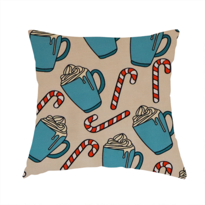 Hot Cocoa Mug & Candy Cane Cozy Winter Upholstery Fabric DP-60 - Handmade Cushions