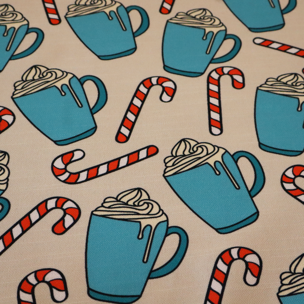 Hot Cocoa Mug & Candy Cane Cozy Winter Upholstery Fabric DP-60