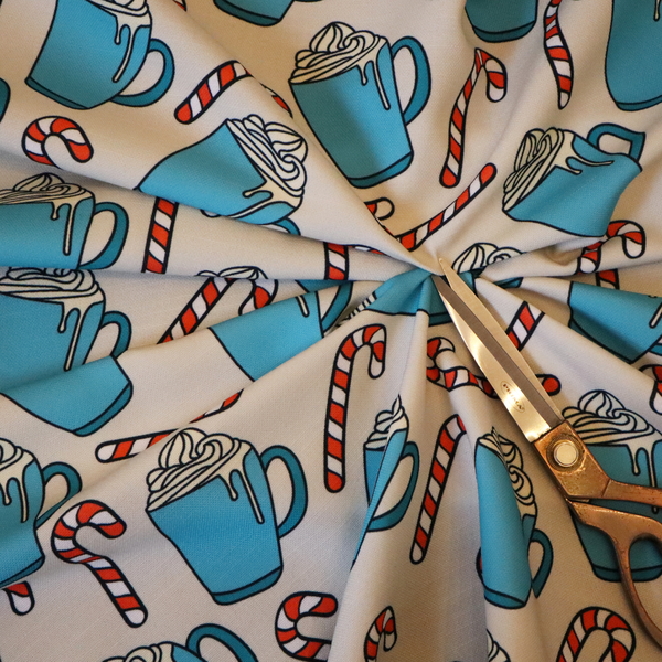 Hot Cocoa Mug & Candy Cane Cozy Winter Upholstery Fabric DP-60