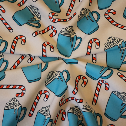 Hot Cocoa Mug & Candy Cane Cozy Winter Upholstery Fabric DP-60