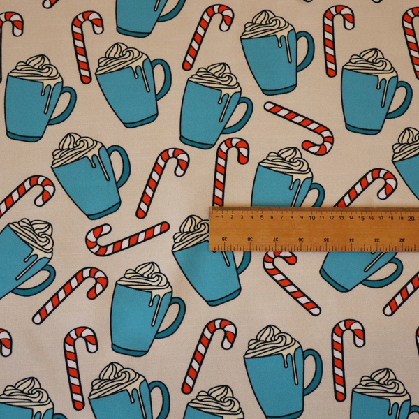 Hot Cocoa Mug & Candy Cane Cozy Winter Upholstery Fabric DP-60
