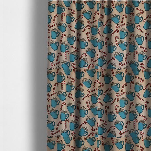 Hot Cocoa Mug & Candy Cane Cozy Winter Upholstery Fabric DP-60 - Made To Measure Curtains