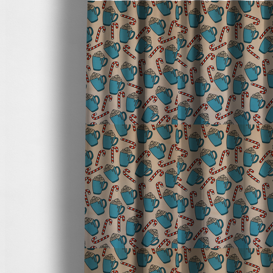 Hot Cocoa Mug & Candy Cane Cozy Winter Upholstery Fabric DP-60 - Made To Measure Curtains