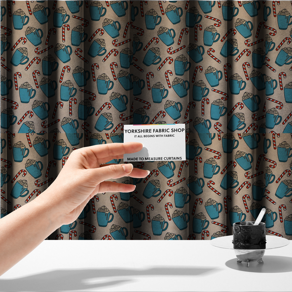 Hot Cocoa Mug & Candy Cane Cozy Winter Upholstery Fabric DP-60 - Made To Measure Curtains